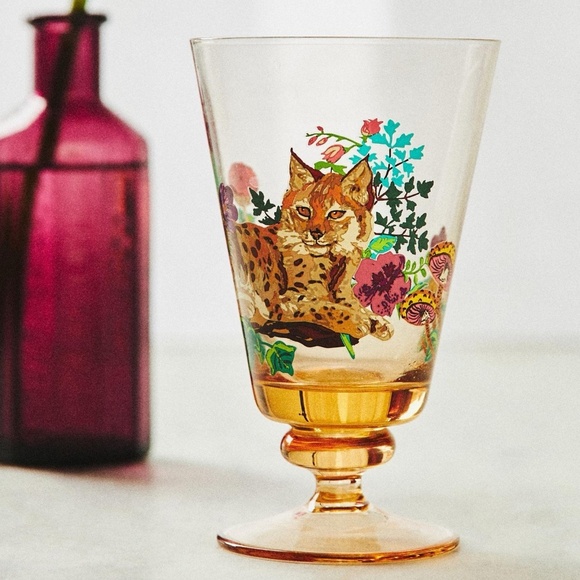NWT Set/4 Anthropologie  Nathalie Lete Marais White Wine Glass Goblets Lynx - Picture 1 of 4